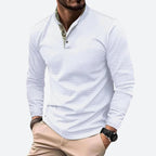 heren longsleeve polo met staande kraag in wit