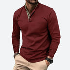 heren longsleeve polo met staande kraag in rood