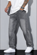 heren loose fit straight leg broek in gewassen grijs