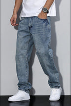 heren loose fit straight leg broek in gewassen blauw