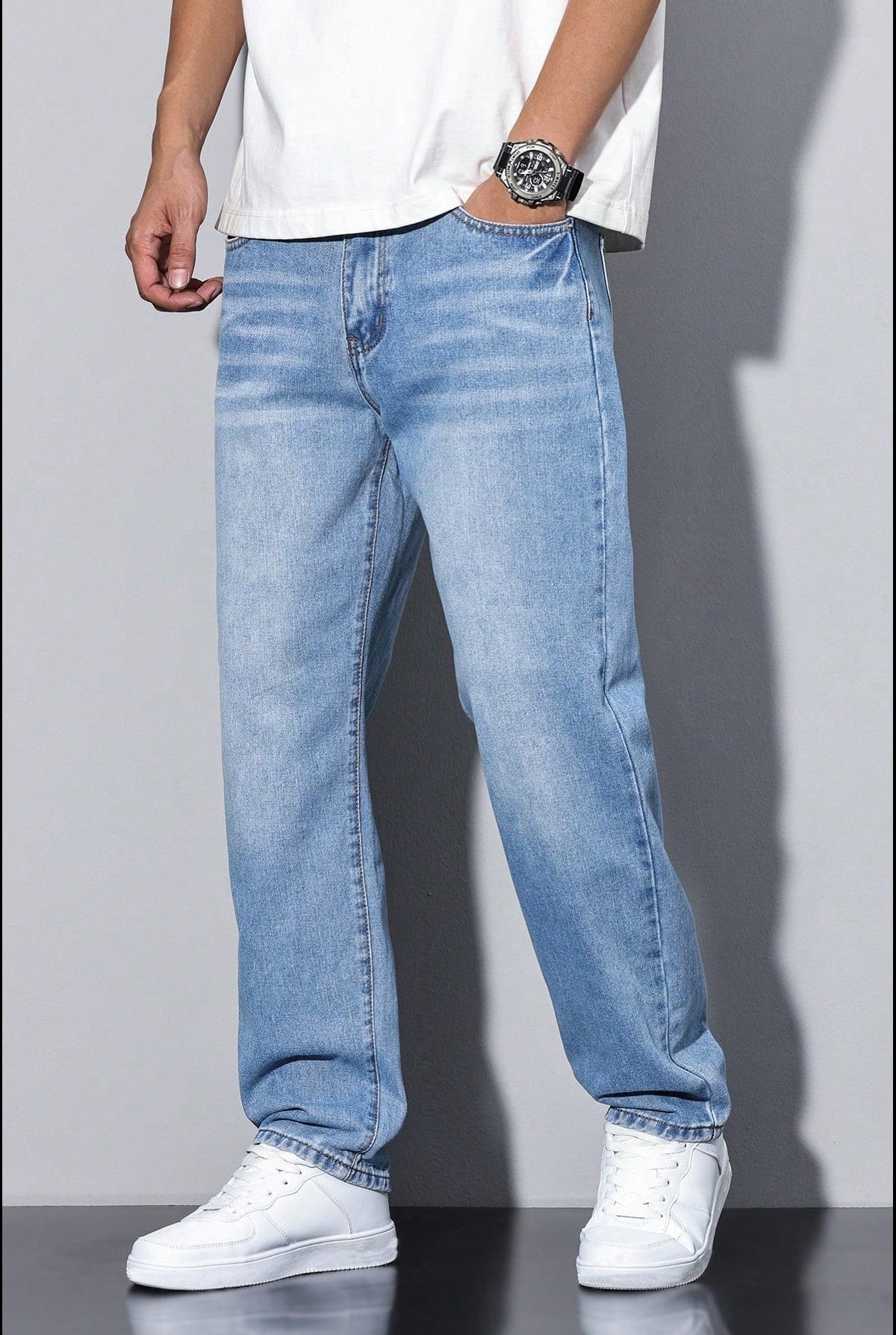 heren loose fit straight leg broek in lichtblauw