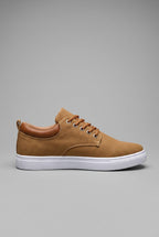 heren low-top sneakers met witte zool in bruin