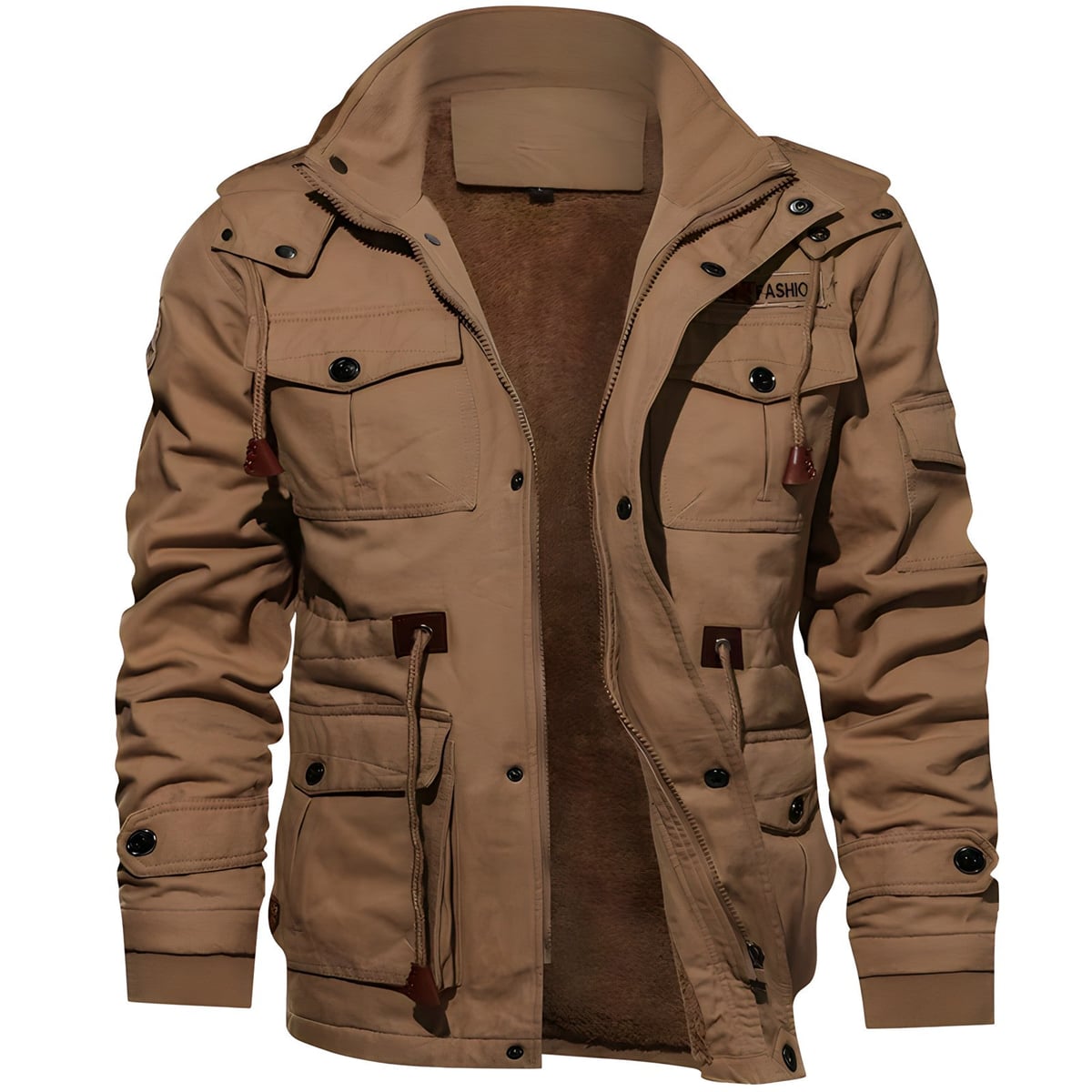 heren militaire jas met capuchon in bruin