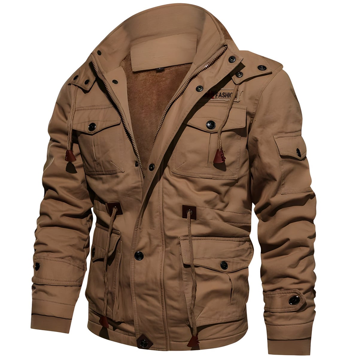 heren militaire jas met capuchon in bruin