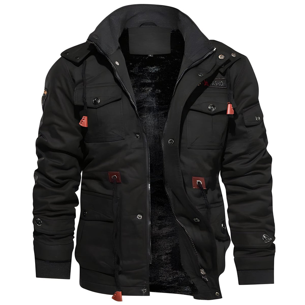 heren militaire jas met capuchon in zwart