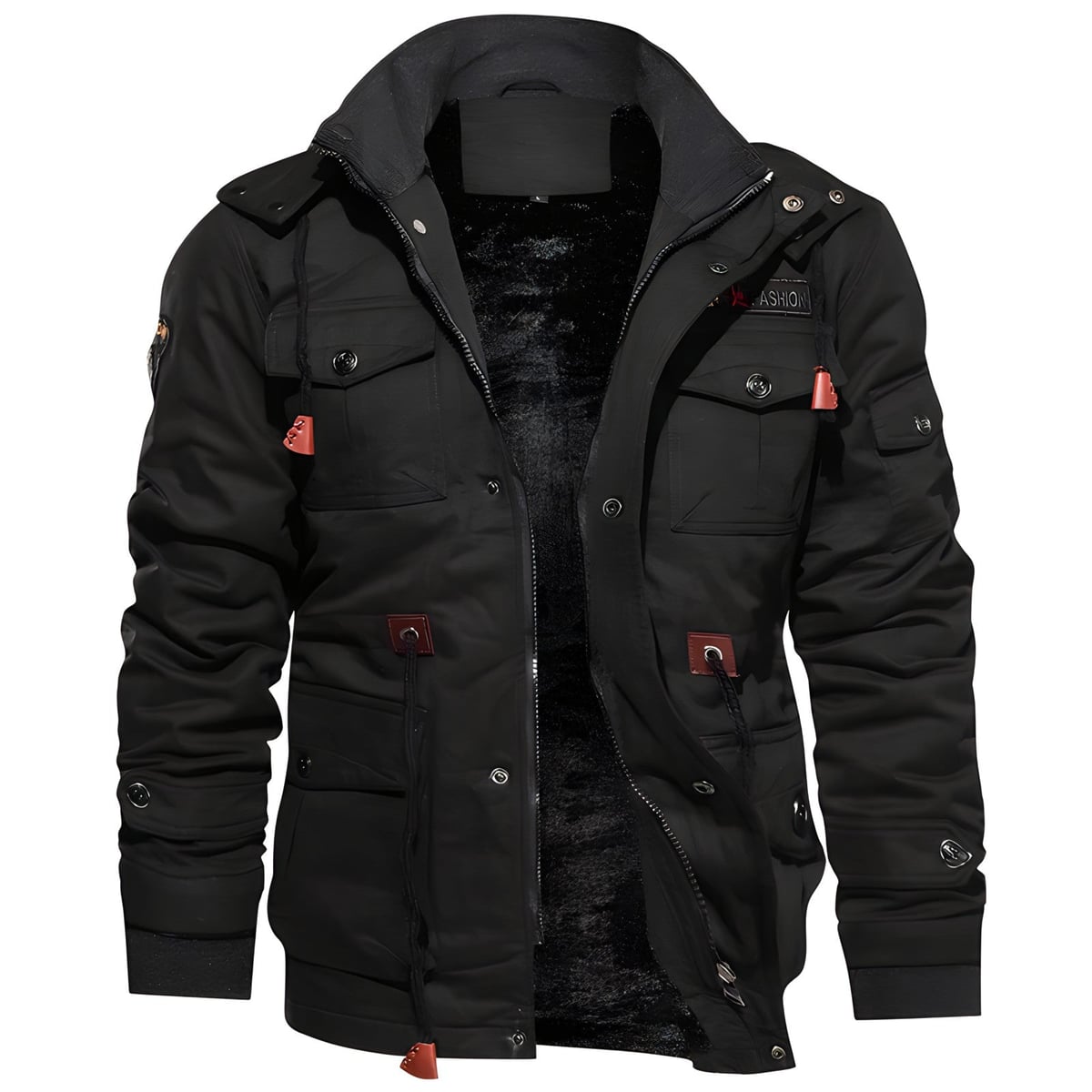 heren militaire jas met capuchon in zwart
