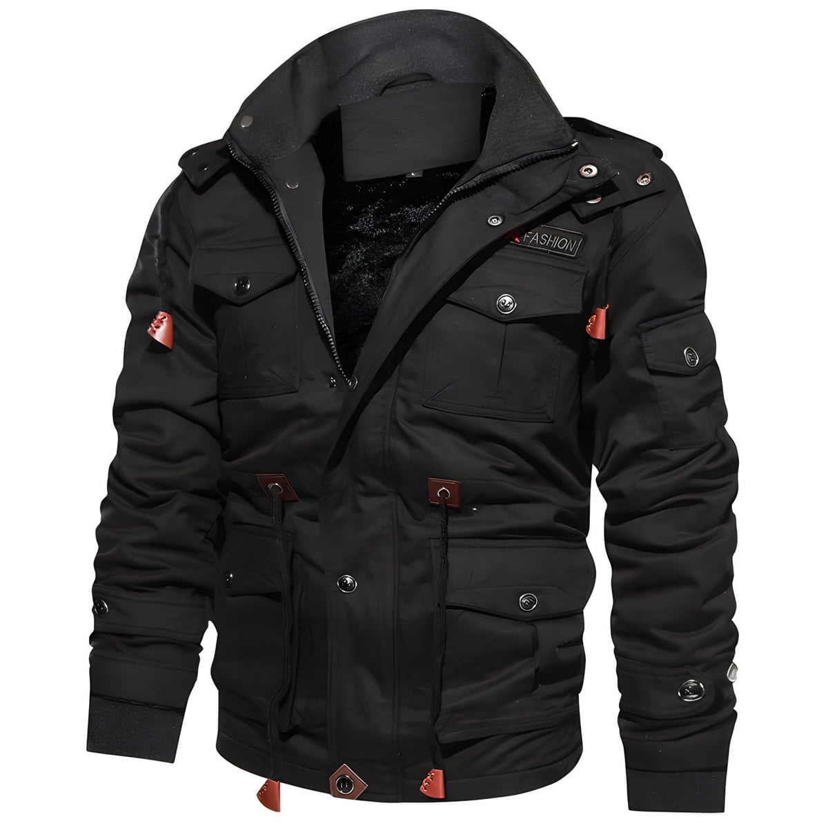heren militaire jas met capuchon in zwart