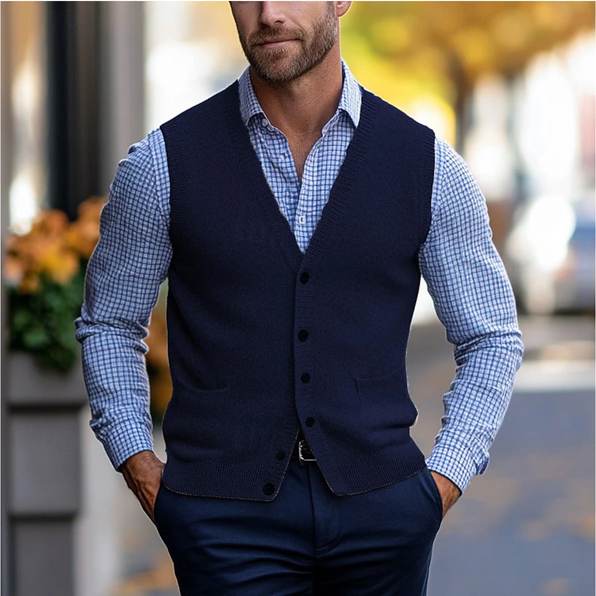 heren mouwloos vest in blauw
