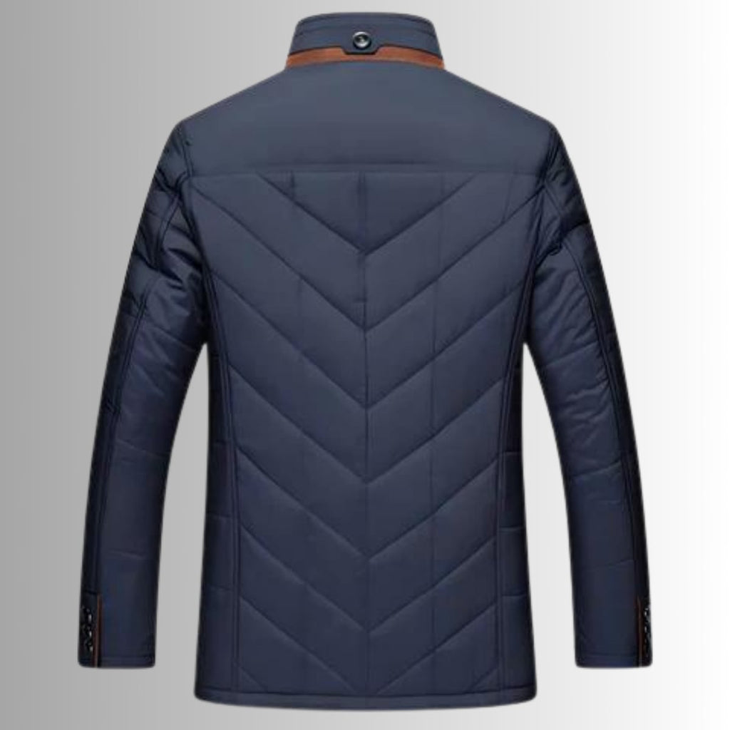 heren nette gewatteerde jas met staande kraag in marineblauw