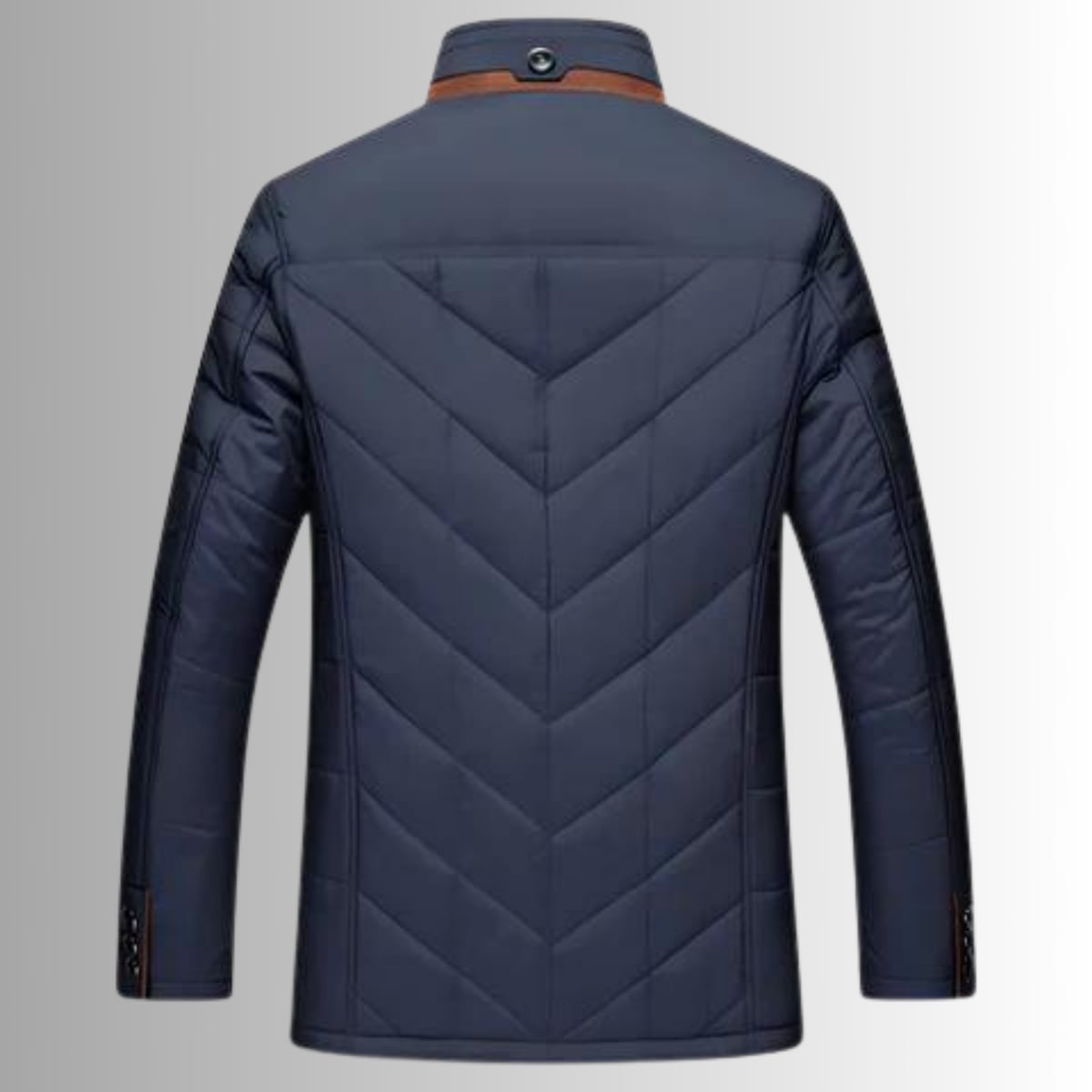 heren nette gewatteerde jas met staande kraag in marineblauw