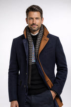 heren nette winterjas met staande kraag in marineblauw