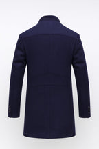 heren nette winterjas met staande kraag in marineblauw