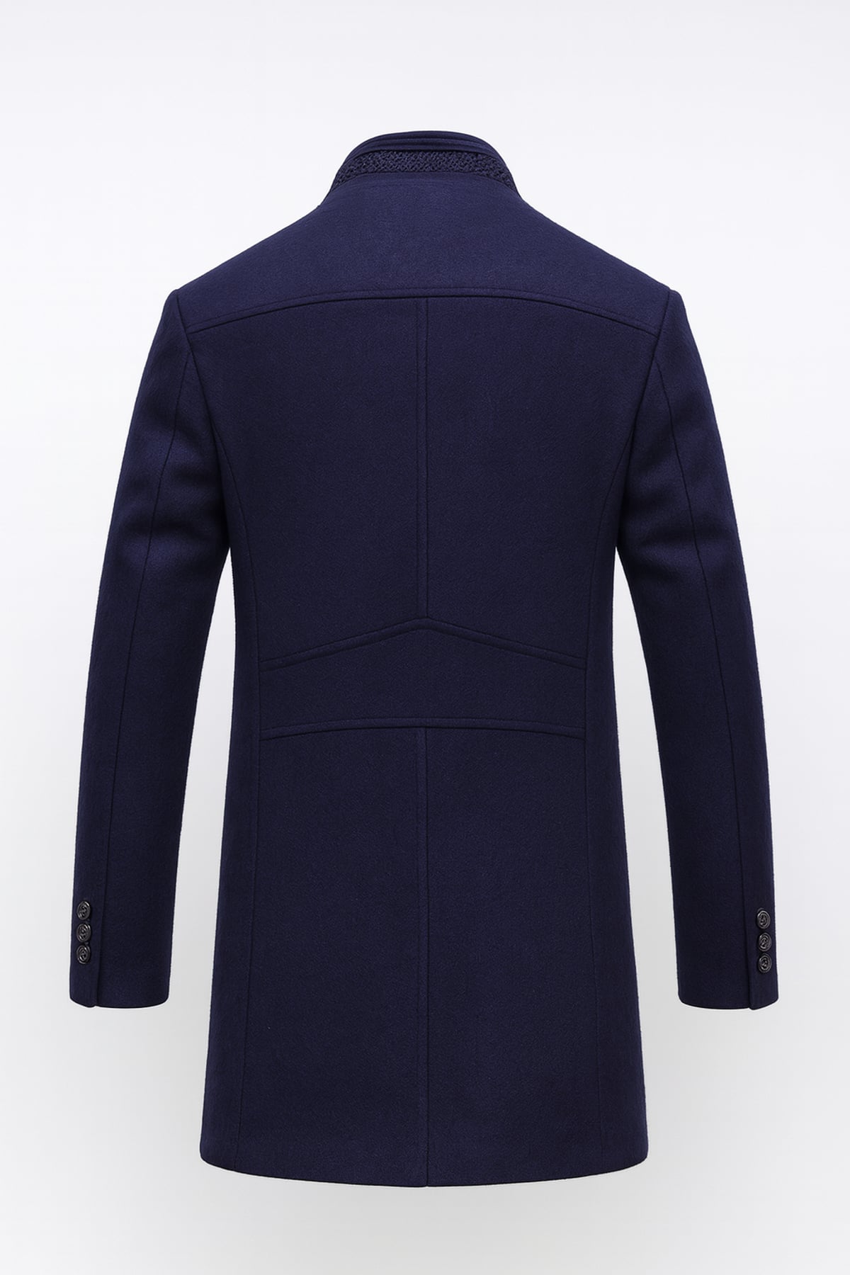 heren nette winterjas met staande kraag in marineblauw