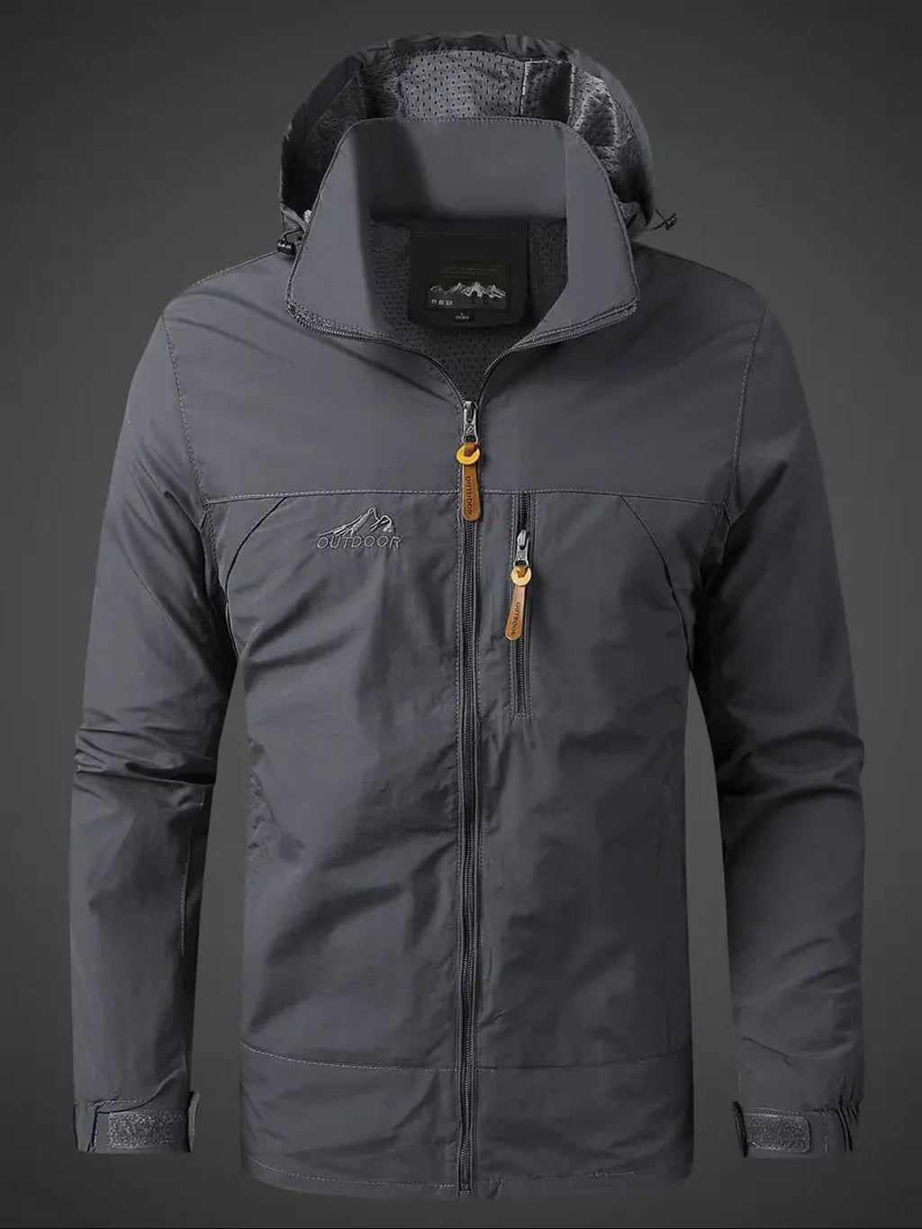 heren outdoor jas met capuchon in grijs