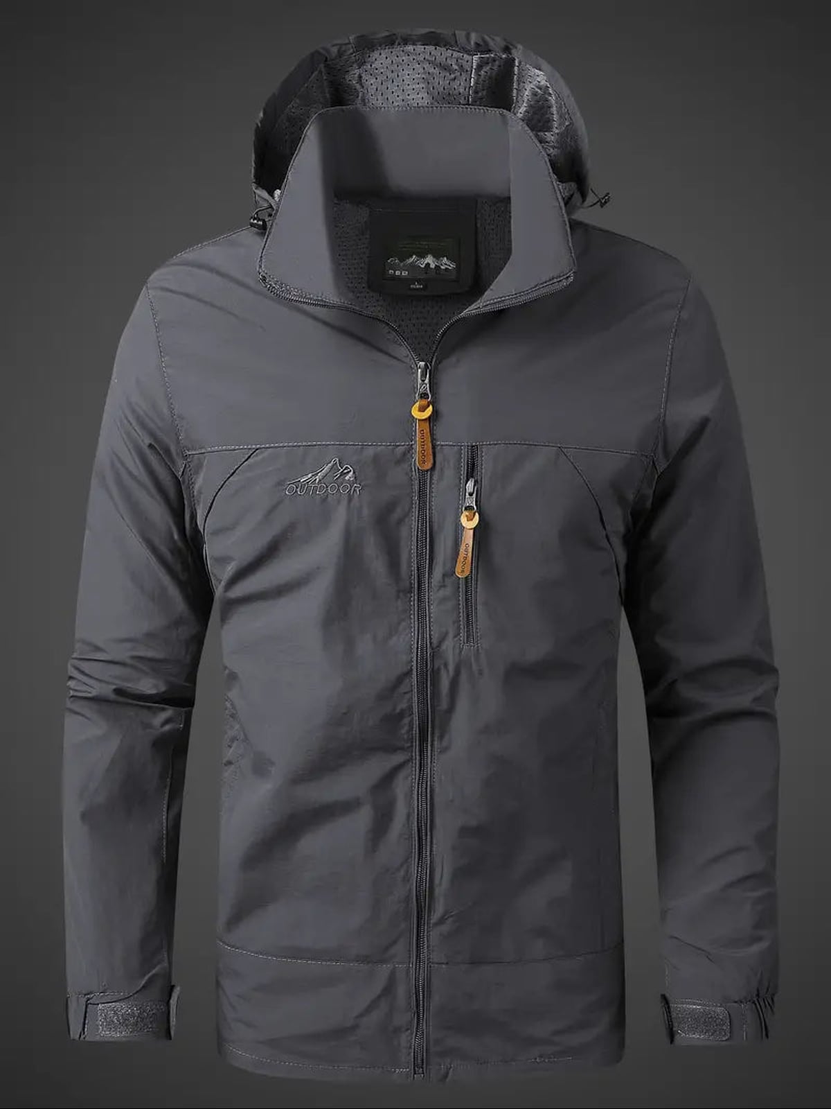 heren outdoor jas met capuchon in grijs