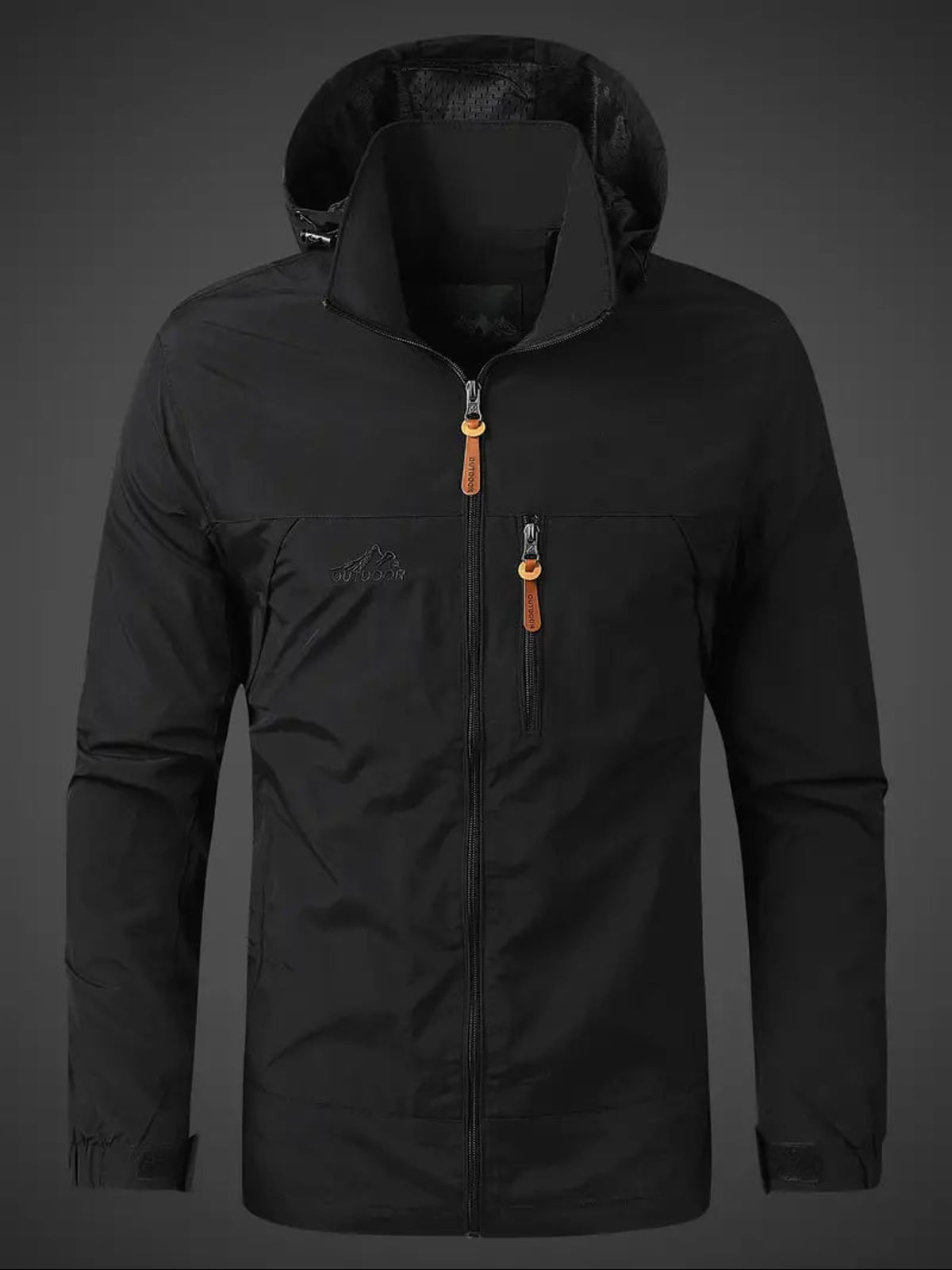 heren outdoor jas met capuchon in zwart