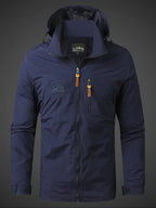 heren outdoor jas met capuchon in donkerblauw