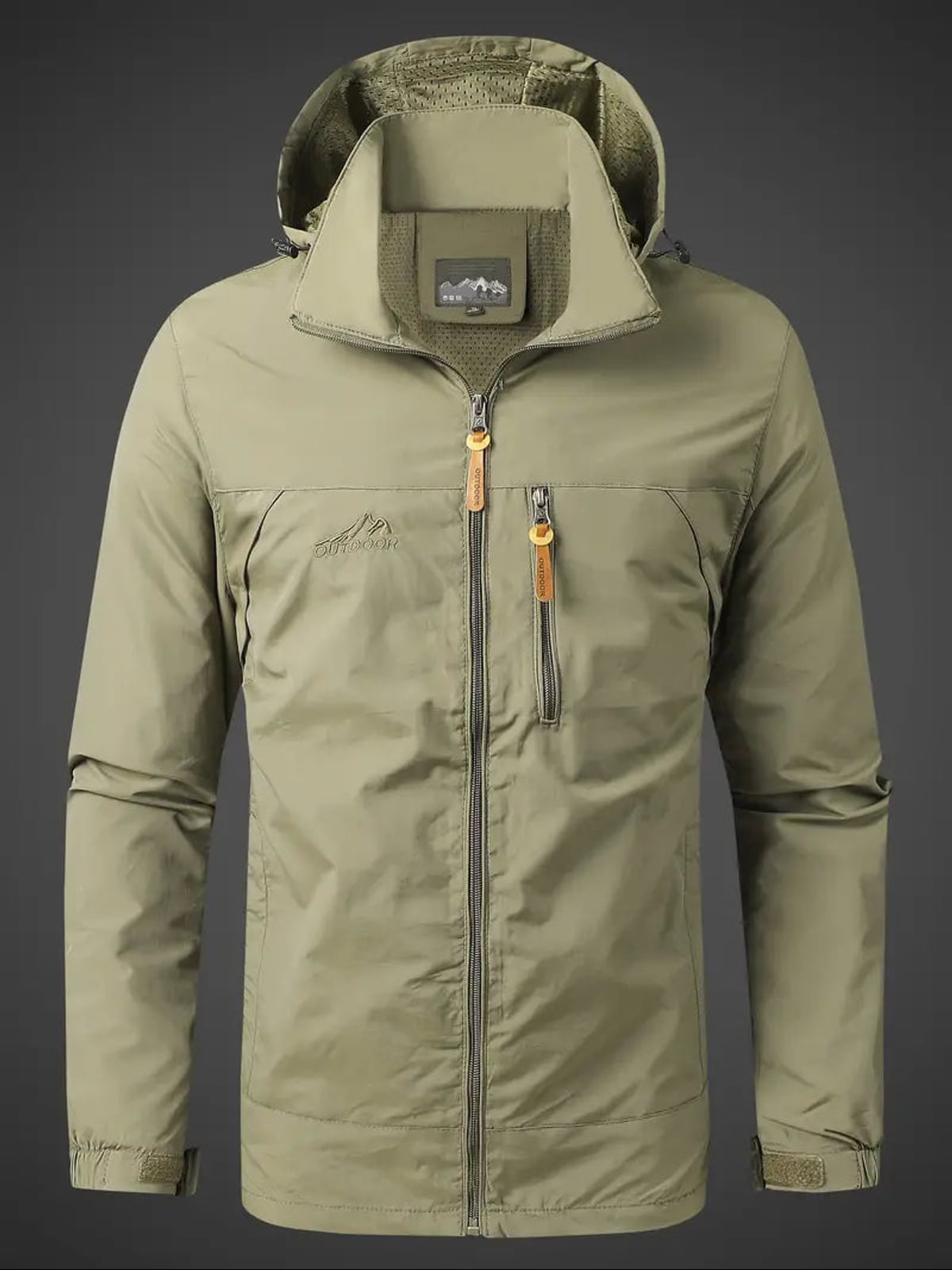 heren outdoor jas met capuchon in khaki