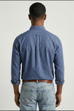 heren overhemd lange mouw met borstzak in blauw