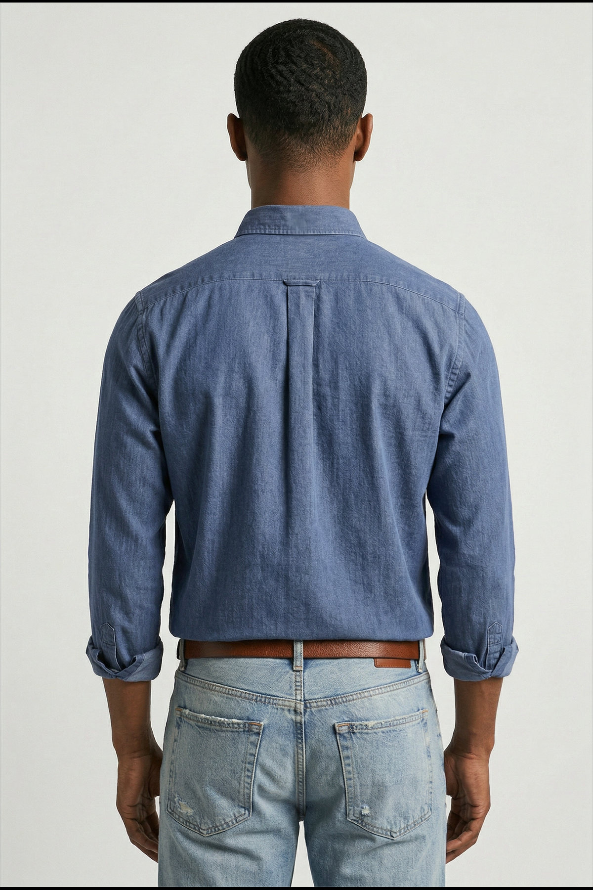 heren overhemd lange mouw met borstzak in blauw