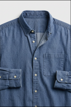 heren overhemd lange mouw met borstzak in blauw