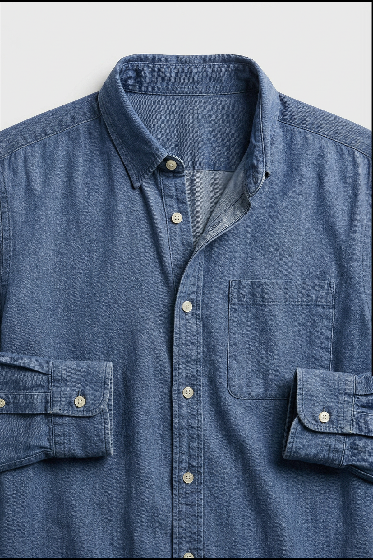 heren overhemd lange mouw met borstzak in blauw