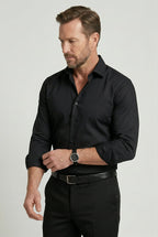 heren overhemd slim fit met knoopsluiting in zwart