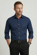 heren overhemd slim fit met knoopsluiting in marine