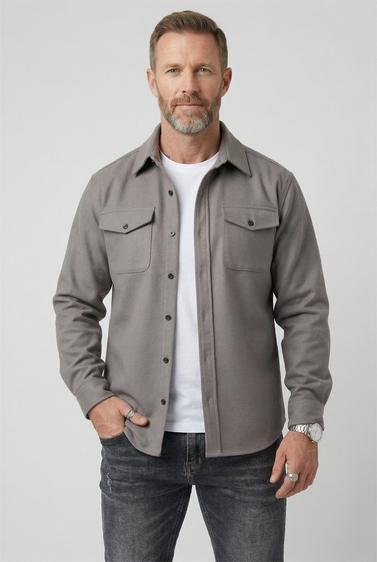 heren overshirt jas met borstzakken in lichtgrijs