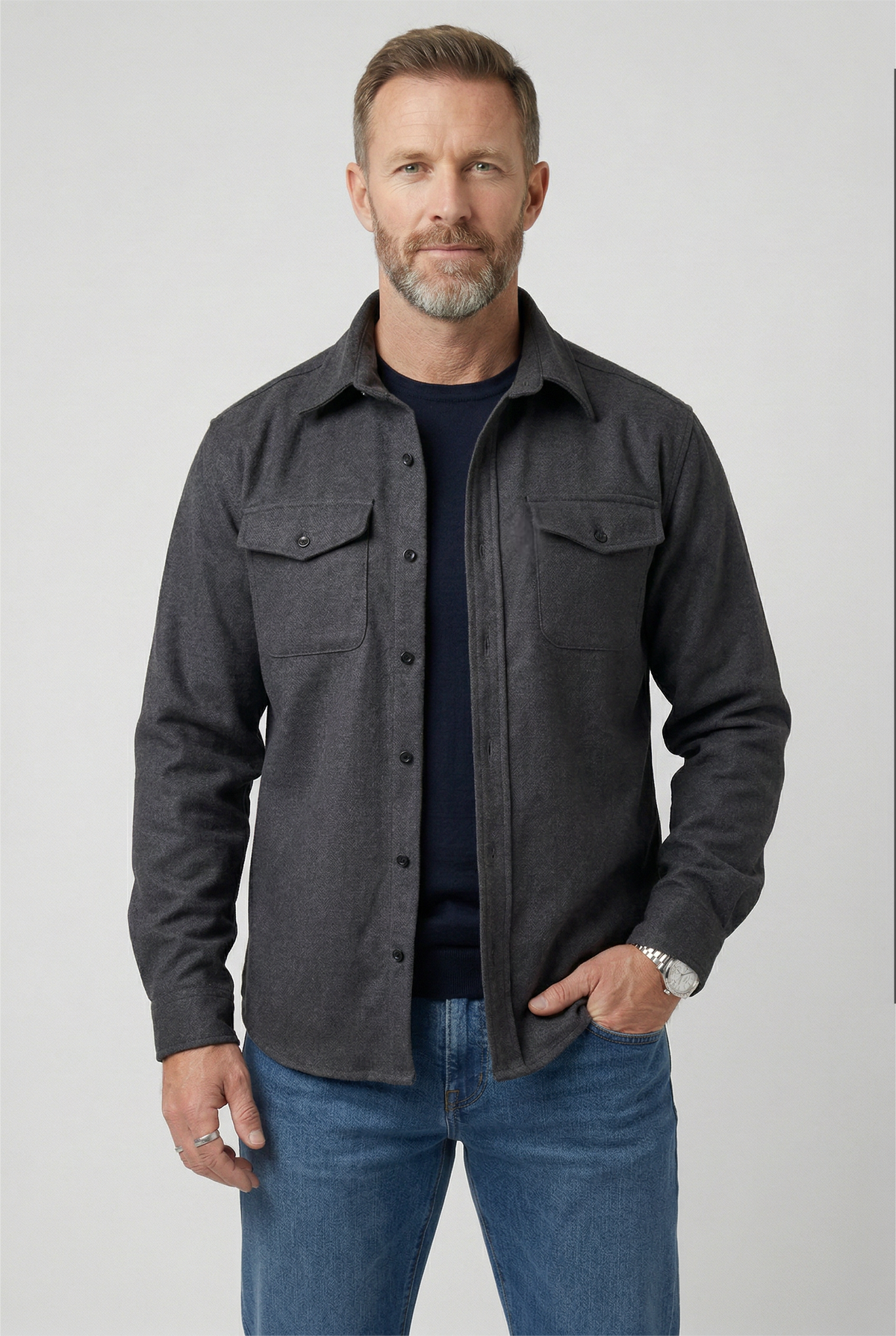 heren overshirt jas met borstzakken in donkergrijs