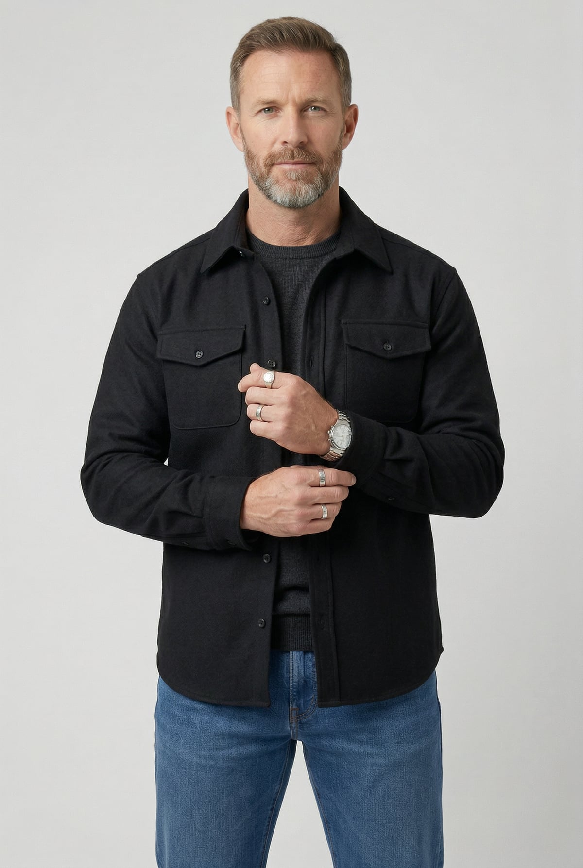 heren overshirt jas met borstzakken in zwart