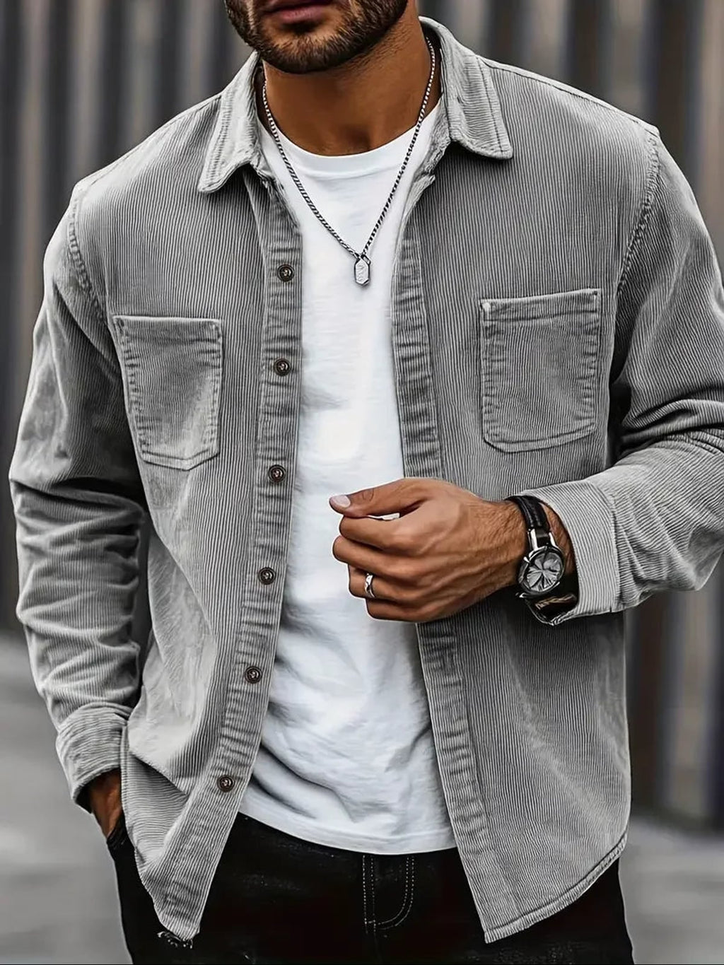 heren overshirt met borstzakken in grijs