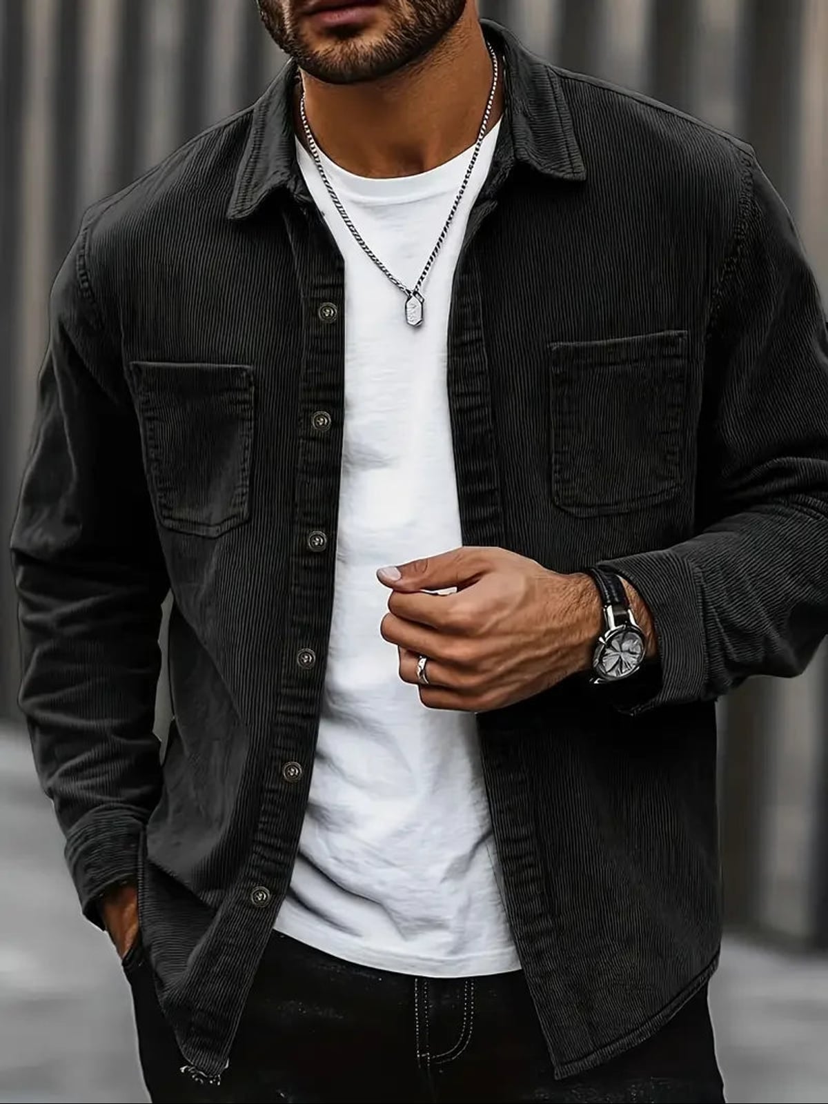 heren overshirt met borstzakken in zwart