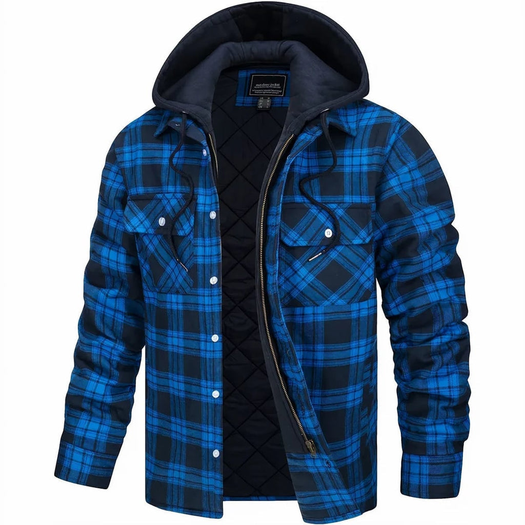 heren overshirt met capuchon en rits in donkerblauw
