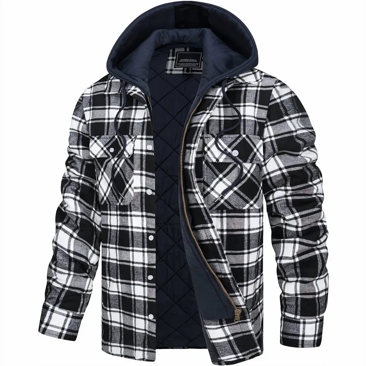 heren overshirt met capuchon en rits in zwart