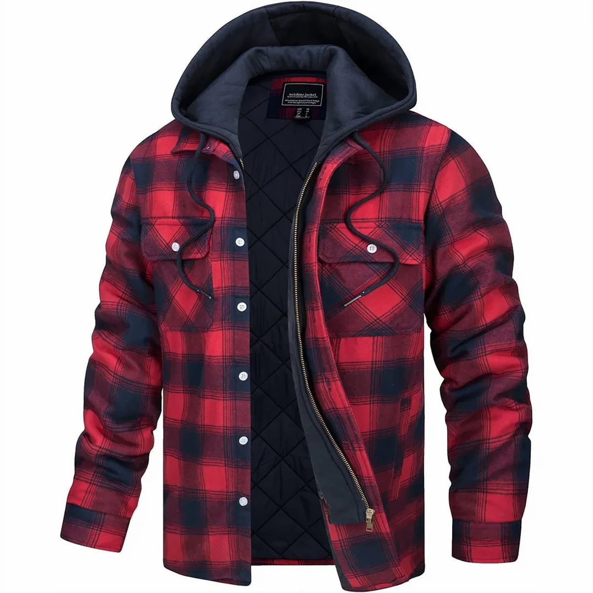 heren overshirt met capuchon en rits in rood