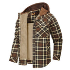 heren overshirt met capuchon en sherpa voering in bruin