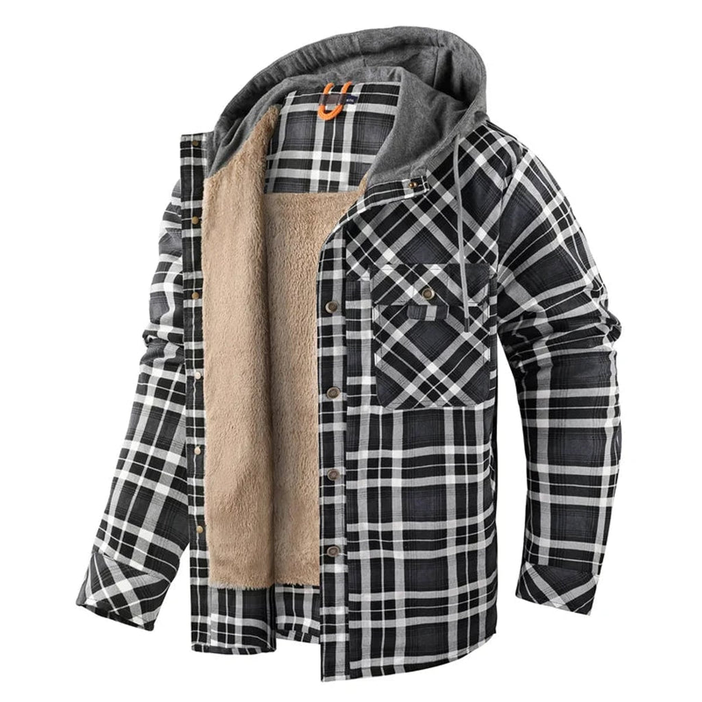 heren overshirt met capuchon en sherpa voering in donkergrijs