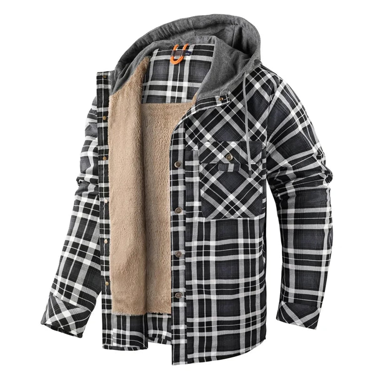 heren overshirt met capuchon en sherpa voering in donkergrijs