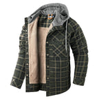 heren overshirt met capuchon en sherpa voering in olijfgroen