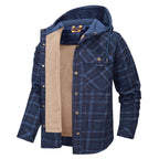 heren overshirt met capuchon en sherpa voering in marineblauw