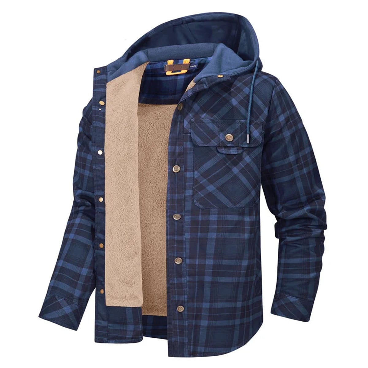 heren overshirt met capuchon en sherpa voering in marineblauw