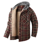 heren overshirt met capuchon en sherpa voering in donkerbruin