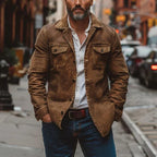 heren overshirt met hemdkraag en knoopsluiting in bruin