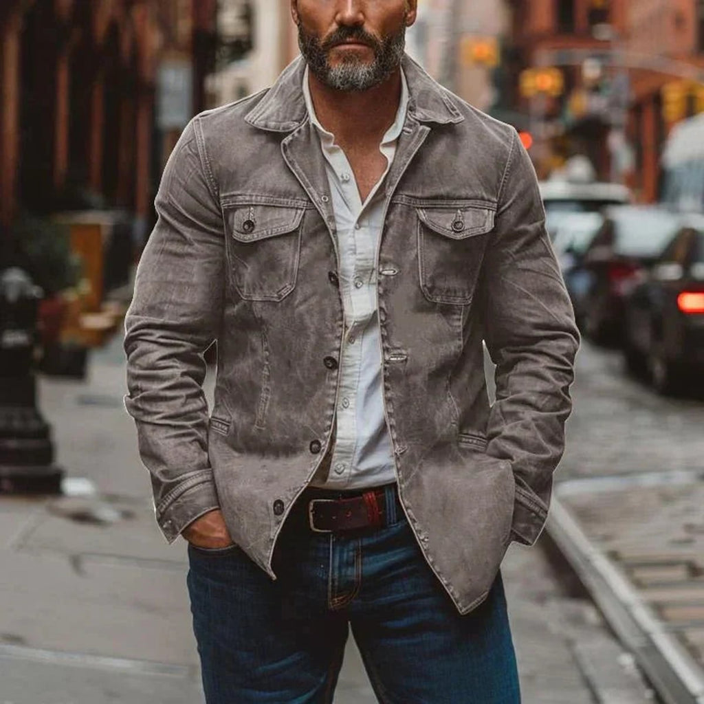 heren overshirt met hemdkraag en knoopsluiting in grijs