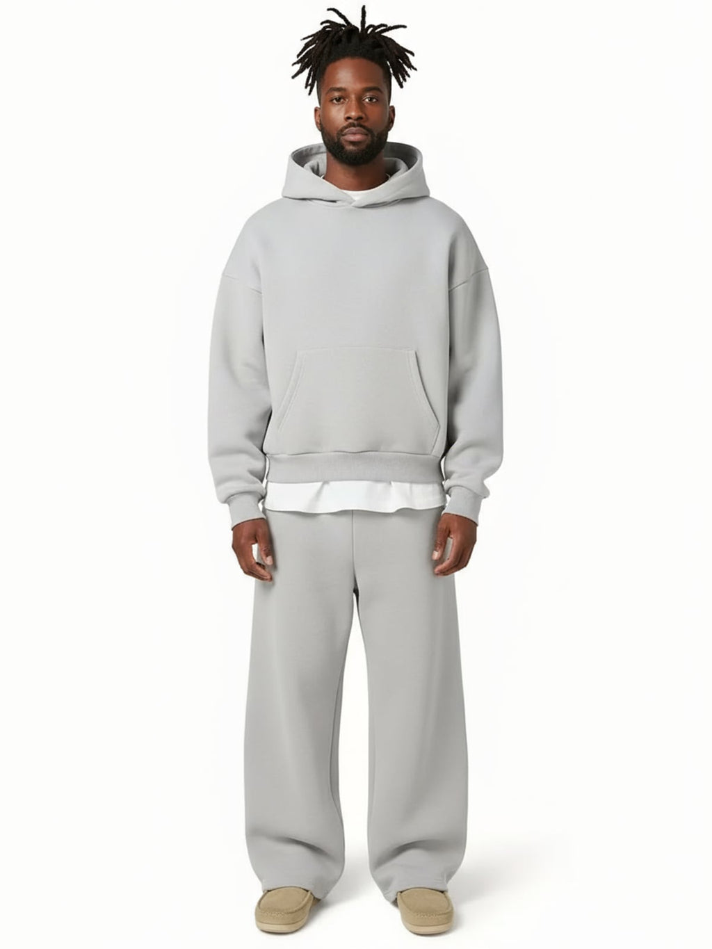 heren oversized hoodie set met wide leg joggingbroek in lichtgrijs