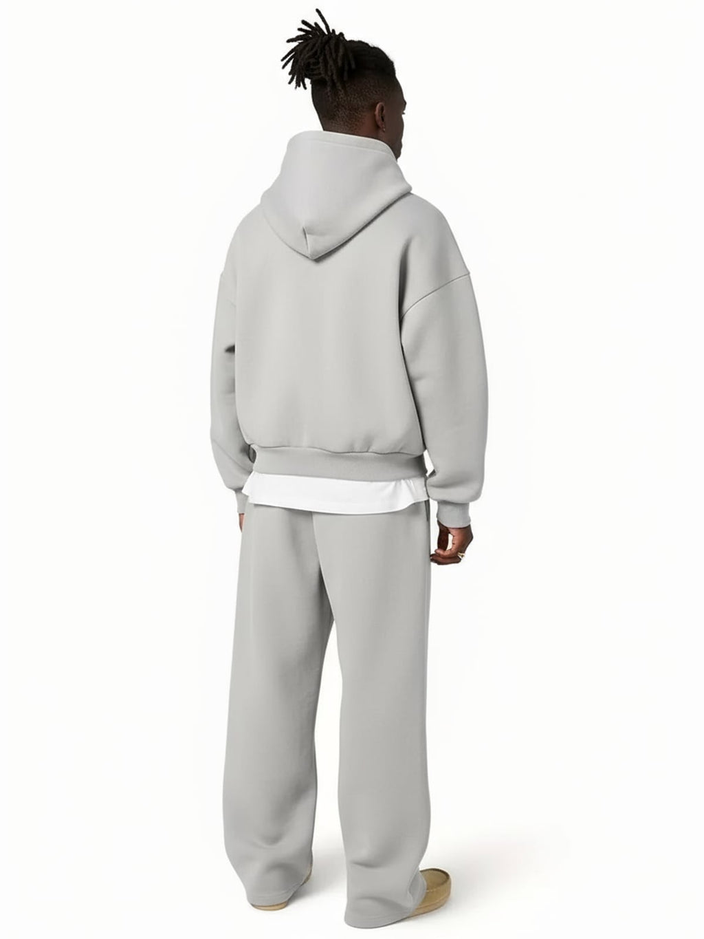 heren oversized hoodie set met wide leg joggingbroek in lichtgrijs