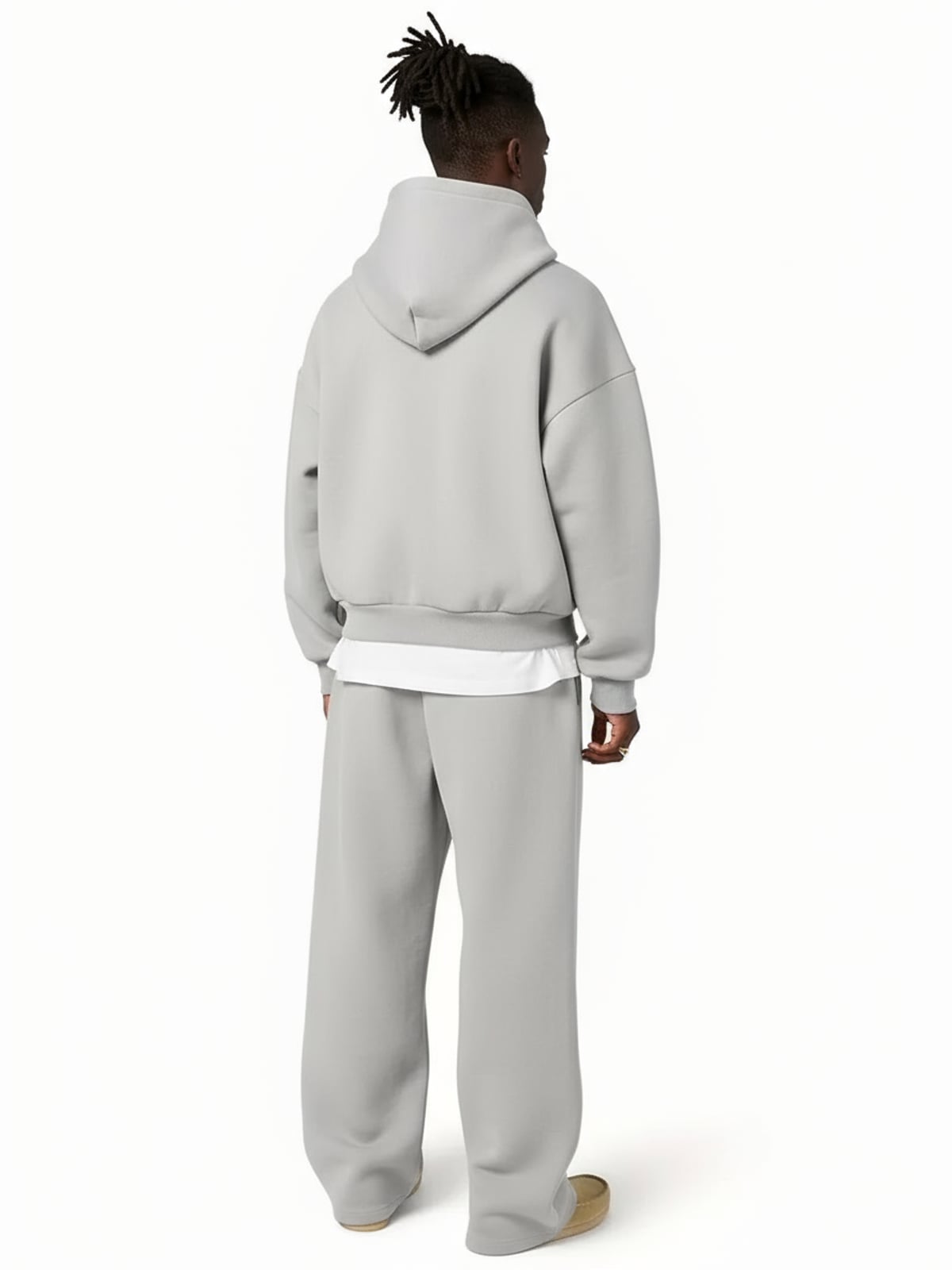 heren oversized hoodie set met wide leg joggingbroek in lichtgrijs