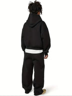 heren oversized hoodie set met wide leg joggingbroek in zwart