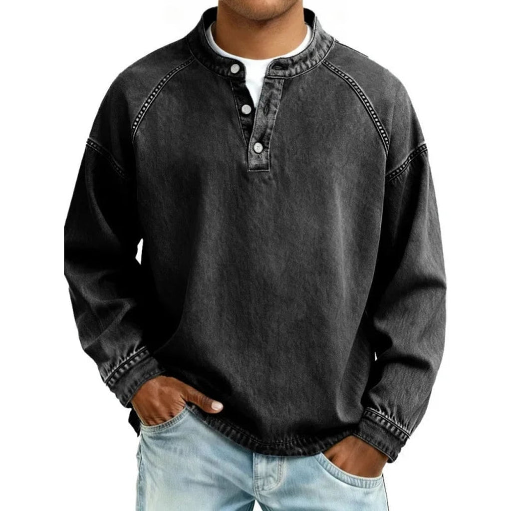 heren oversized overhemd met knoopsluiting in zwart